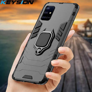 Shockproof Samsung Case with Ring, Kickstand & Magnetic Support