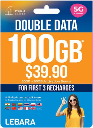 Lebara $39.90 Large Plan – 50GB Data + Intl Calls - TeleWorld Online